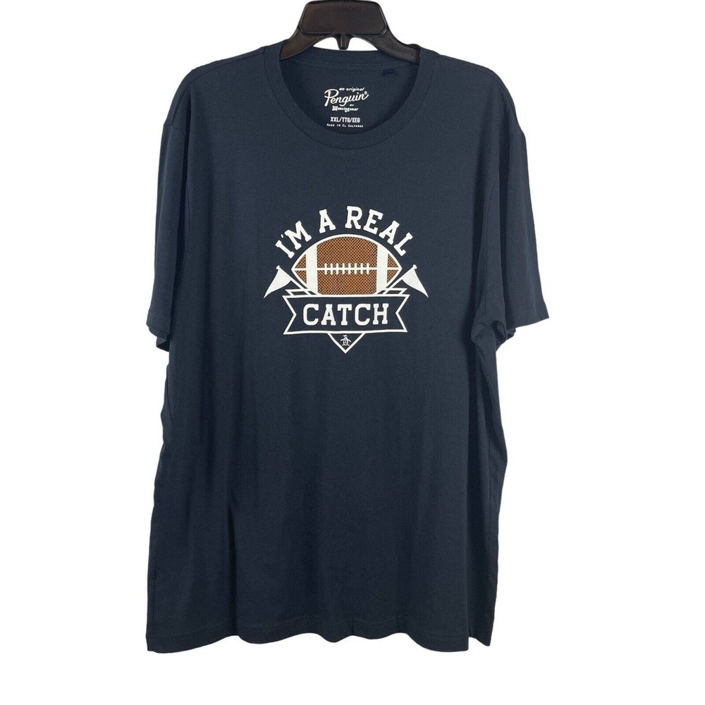 Original Penguin Men XXL Short Sleeve Navy Blue Football Graphic Tee Shirt
